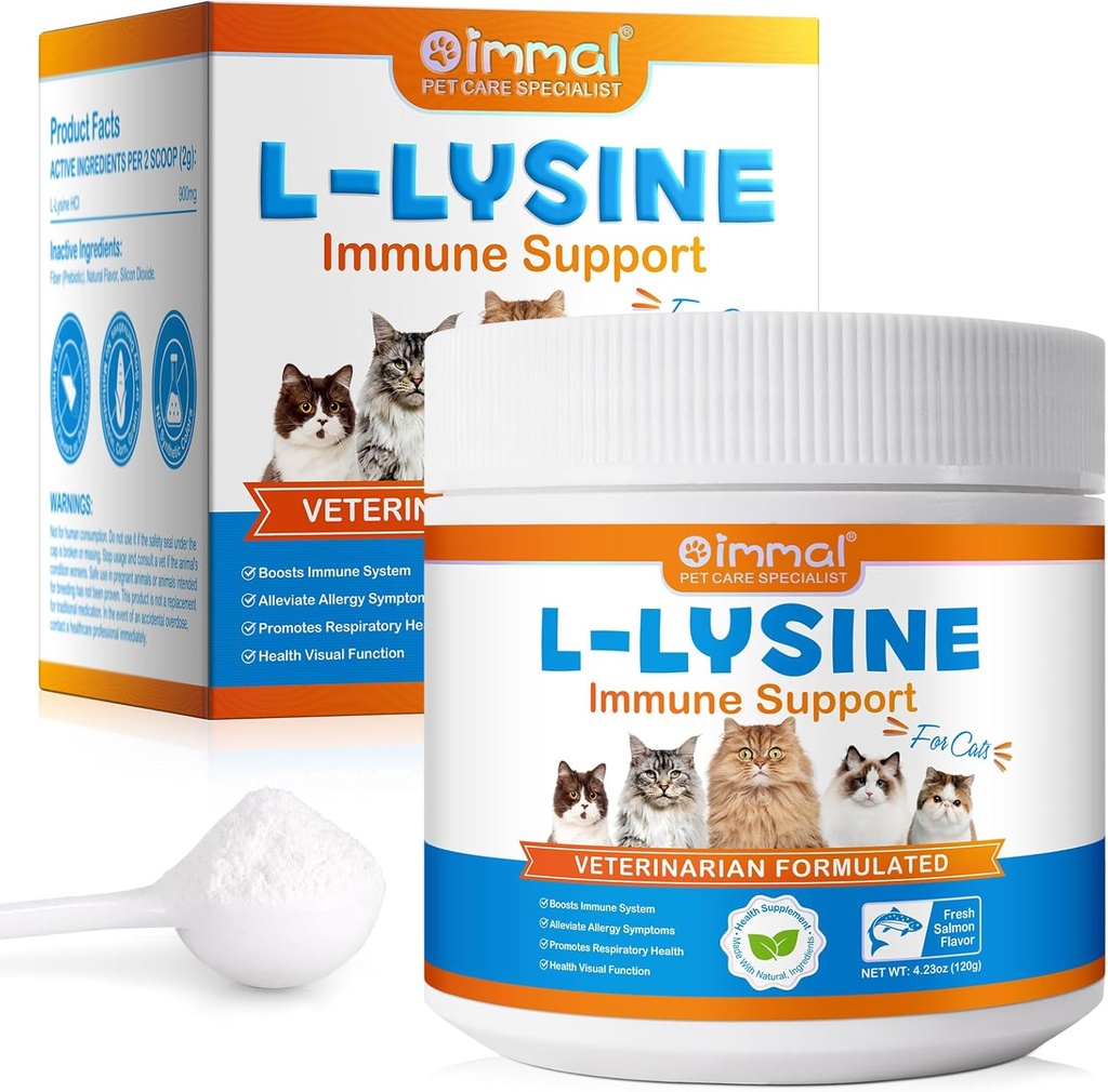 L-Lysine Powder for Cats, 120g Lysine Powder Support Cats Ammune System, Respiration Health & Visual Fungsi - Lysine Powder Impreve Cats Eye Discharge, Pets Health Supplies, Salmon Flavor - 4.23oz