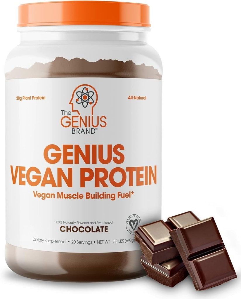 Genius Vegan Powder, Chocolate - Tanaman - Tanaman Berbasis Lean Muscle Shake for Men & Women - Pea & Labu Protein Sumber - Tentu Flavored & Sweetened - Dairy & Laktosa Bebas