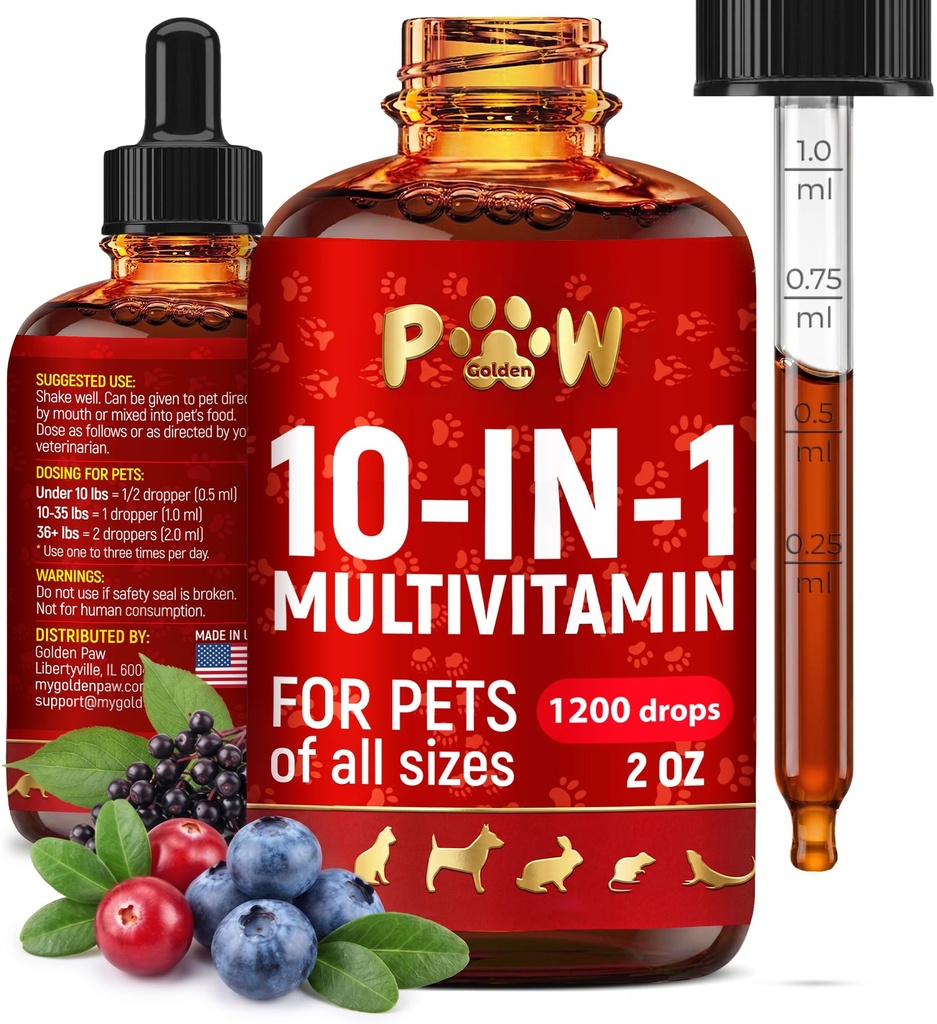 Cat Multivitamin - Vitamin B, C, dan D3 dalam Formulir Liquid - 10 dalam 1 Dog Vitamin dan Suplemen untuk Bantuan Allergies & UTS - Cat Vitamin untuk Skin & Coat Care - Glucosamine untuk HIPS & Joints - 2 Oz