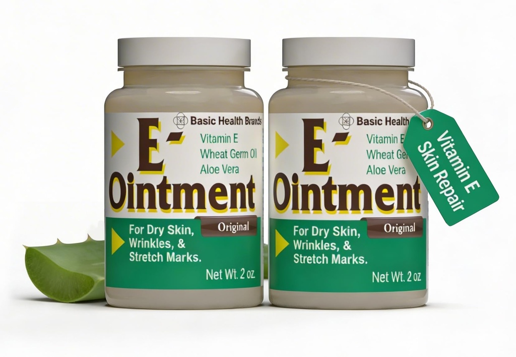 Dasar Brands - Vitamin E Oquin- 2oz - Moiviant Enhancing - Dapat membantu Mengurangi Penampilan Sepatu, Tanda Stretch, Baris Baik & Wrinkles - 2 - Pack