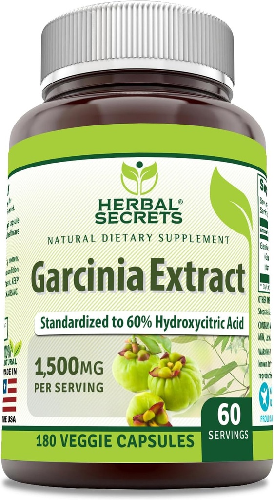 Herbal Secrets Garcinia Extract Suplement 1124; 1500 Miligram 124; 180 Vevgie Capsules 14; Non-GMO 124; Gluten- Free 124; Dibuat di USA