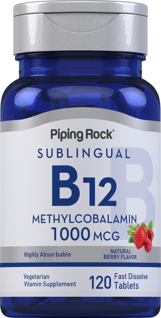 Piping Rock Vitamin B12 1000 mcg Sublingual 124; 120 Tablet 124; sebagai Methylcobalamin 124; Berry Flavor 124; Vegetarian, Non-GMO, Gluten Free Supplemen