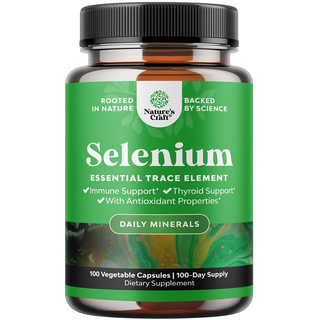 Yeast Free Selenium 200mcg Kapsules - Suplemen Selenium Tinggi untuk Imunity AntioksidanThyroid Dukung Esticate Mineral - Vegan GMO Gluten Bebas & Dibuat di AS - 100 Count