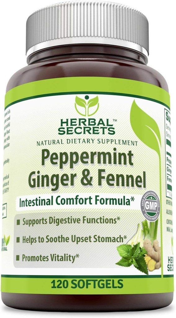 Herbal Secrets Peppermint Ginger & Fennel 120 Softgeels (Non- GMO) - Dukung Fungsi Digetical * - Promotes Vitalitas * - Membantu SORE Upset Stomach *