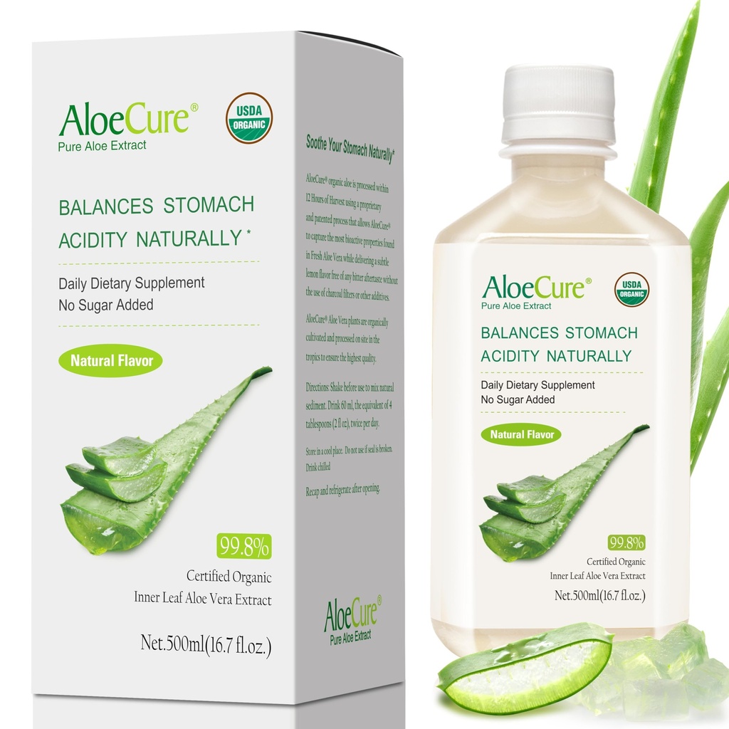 AloCure USDA Organic Aloe Vera Juice Made In 12 Hrs of Harvest