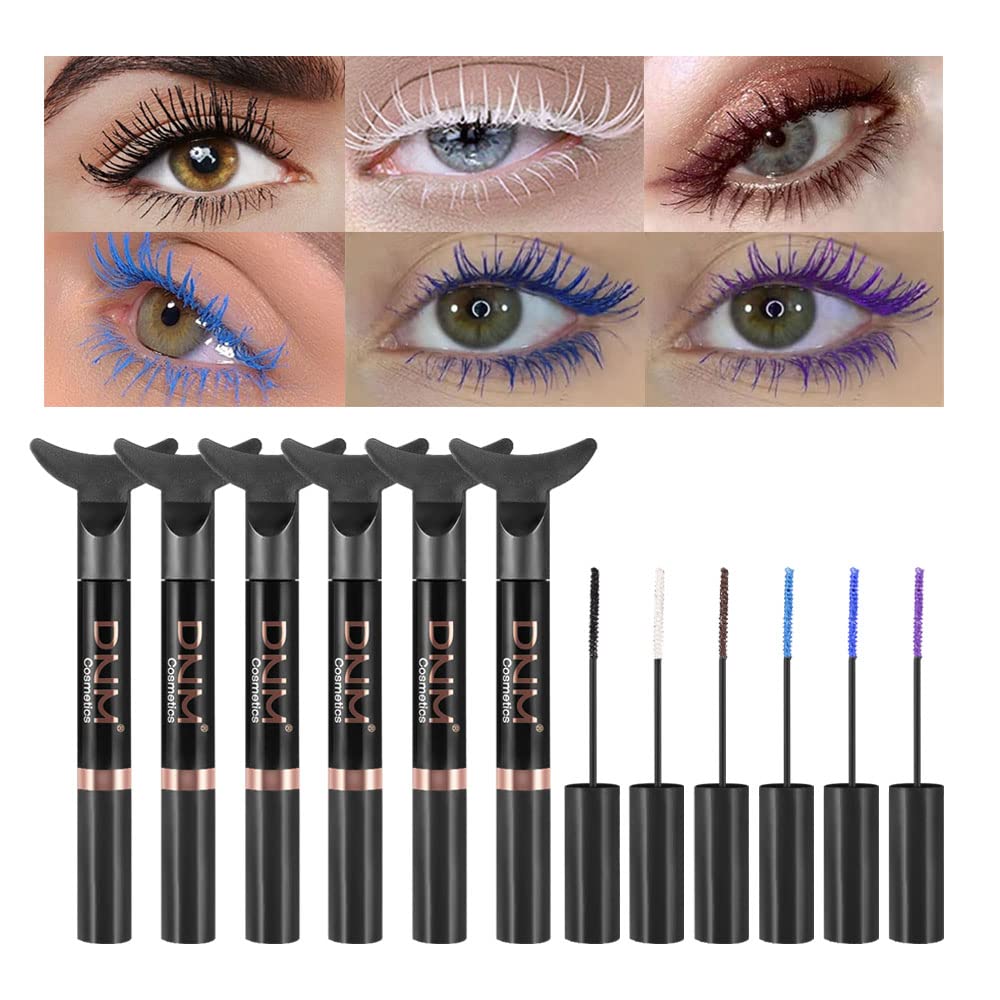 DNM Menuliskan Mascara untuk Eyelases, Putri Duyung Mascara Air Tertahan Panas, 6Pcs / Set, Hitam, Putih, Biru, Purple, BrownCharming Long Abadi Bebas Koluminous Maskara untuk Women Eye Makeup