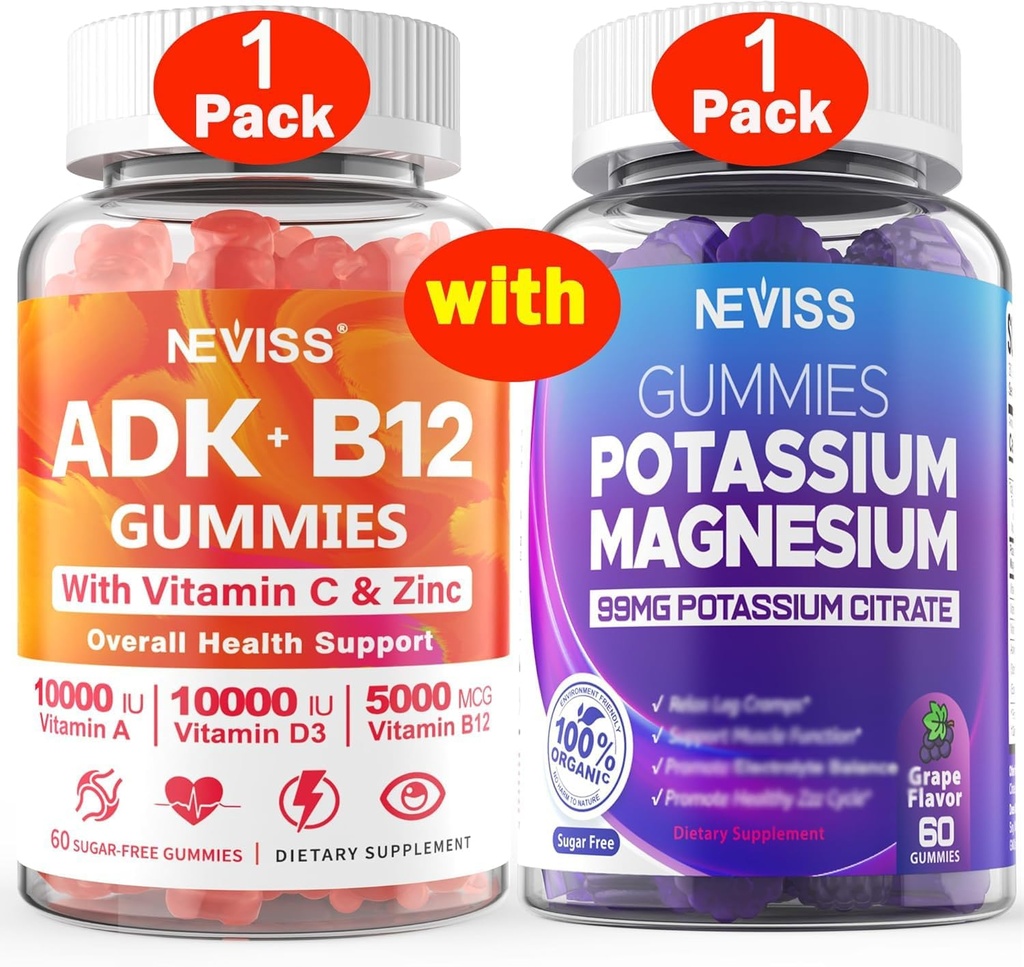 NEVISS 1 Pack Vitamin ADK dengan B12 + 1Pack Potasium Gummies