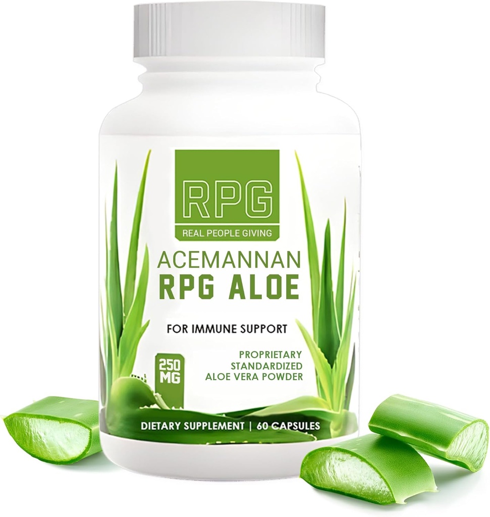 RPG Acemannan Aloe Vera Kapsules - Alovera Dietary Suplemen dengan Imune dan Gut Dukung Aloe Vera Powsule - 60 Pil (250 MG)