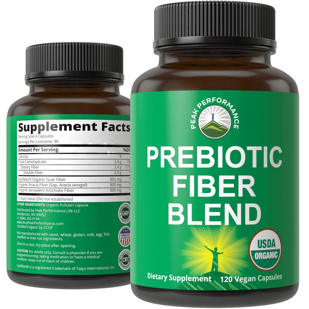 USDA Organik 3 -1 Prebiotic Fiber - Vegan Capsules untuk Gut, Kesehatan Digetical. Pangan Pangan Pangan Pangan Terbuat dengan Inulin (Artichoke Yerusalem), Serbu Acacia, SunFiber