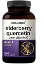 NatureBell Sambucus Elderberry Capsules, 5000mg Per Serving with Quercetin 500mg, Vitamin C dan Zinc, 240 Count 124; Eropa Black Elderberry Fruit - 4 in 1 Immune Support Suplemen