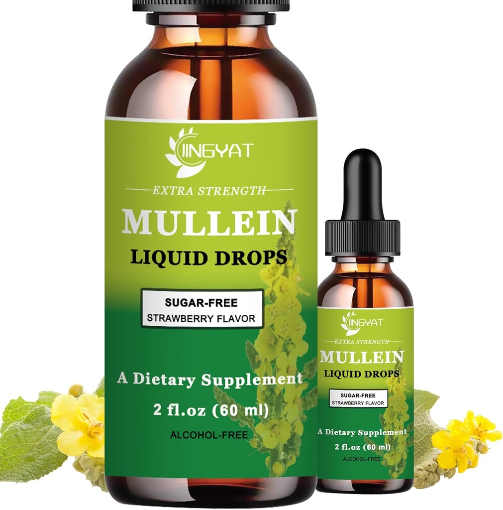 Ekstra Kekuatan 2.000mg Mullein Drops untuk Luns, Mulein Extract Suplement Leaf, Alkohol Bebas, Absorpsi Tinggi, Kuat dan Natural Vegan Mullein Liquid Drops untuk Lung Cleanse, Dukungan Imune