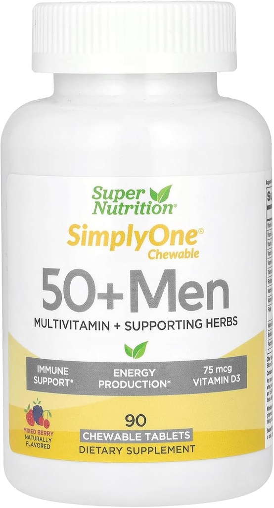 SuperNutrition Multi- Vitamin for Men 50 +, High- Potency, One / Day Chewable Tablet, 90 Day Suply Wild Berry 90 Count (Pack of 1)