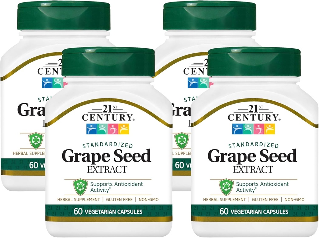 Abad ke-21 Benih Grape Ekstrak Veg Capsules, 60 Cacah (21378) (Paket 4)
