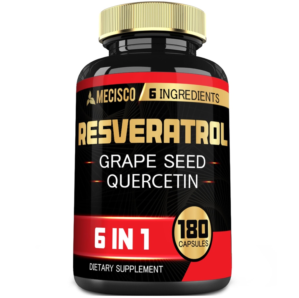 6in1 Trans Resveratrol Suplemen dengan Benih Grape, Milk Thistle, dan Lebih - Resveratrol 1000mg - Pendukung untuk Imune System, Heart Health, Badan Manajemen