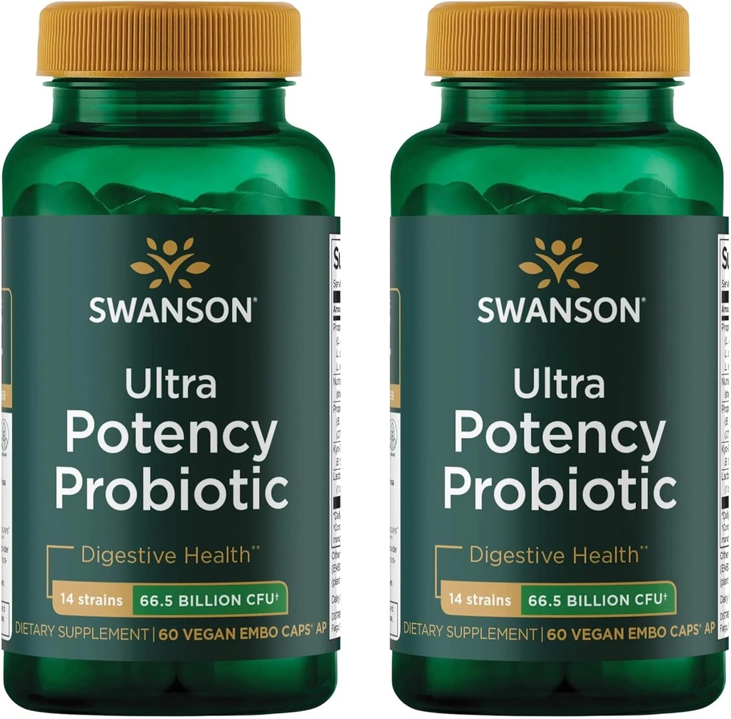 Swanson Ultra Potency Probiotic Digetical Health Ammune System Dulune Dukungan 66 Miliar CFU Presotic NutraFlora scFOS 60 Drip Veggie Capsules (2 Pack)