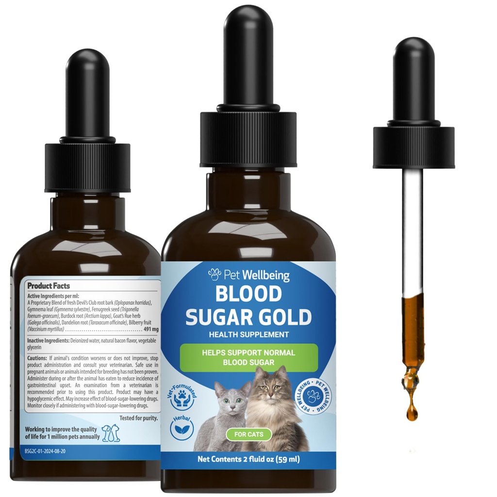 Pet Wellbeing - Darah Gula untuk Kucing - Dukungan Alam untuk Darah Sehat Gula Tingkat di Kucing Diabetik - Insulin Stabilisasi & Fungsi Pankreas Normal - 2 oz (59 ml)