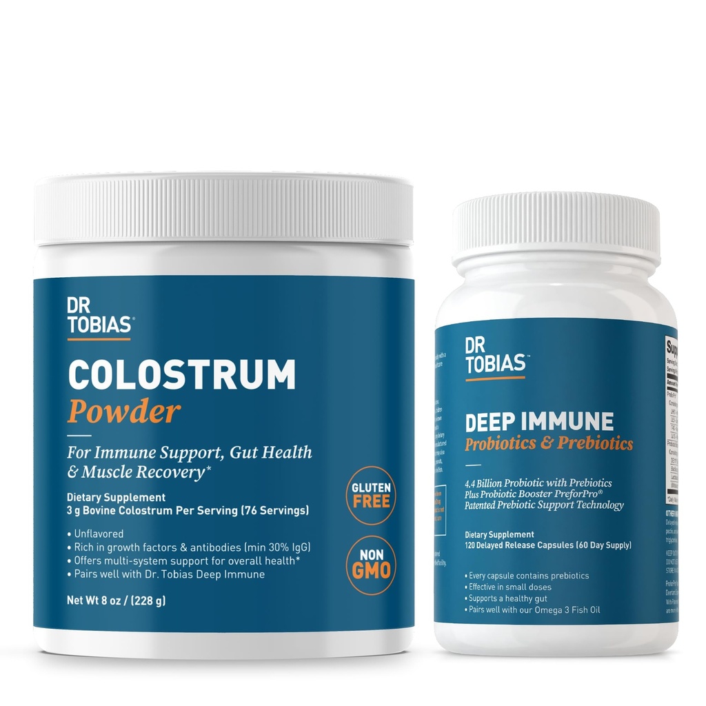 Dr. Tobias Deep Immune Progories & Pregities dan Colostrum Powder - Support Digetical Health, Gut Health, and Immune Function