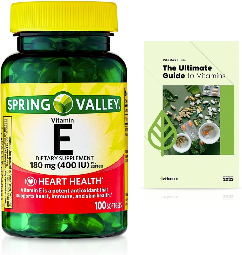 Spring Valley Vitamin E Heart Dieter Suflet, 180 mg (400 IU), 100 Count + Exclusive Vitamin Guide (2 Item)