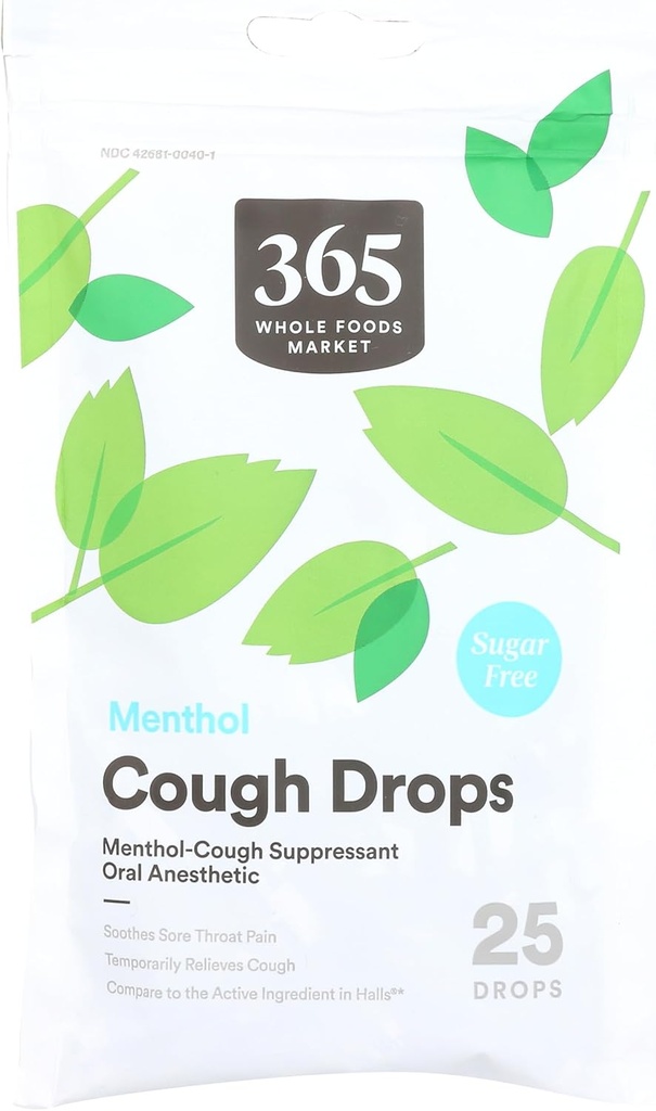 365 oleh Whole Foods Market, Cough Drops, Sugar Free Menthol, 25 Count