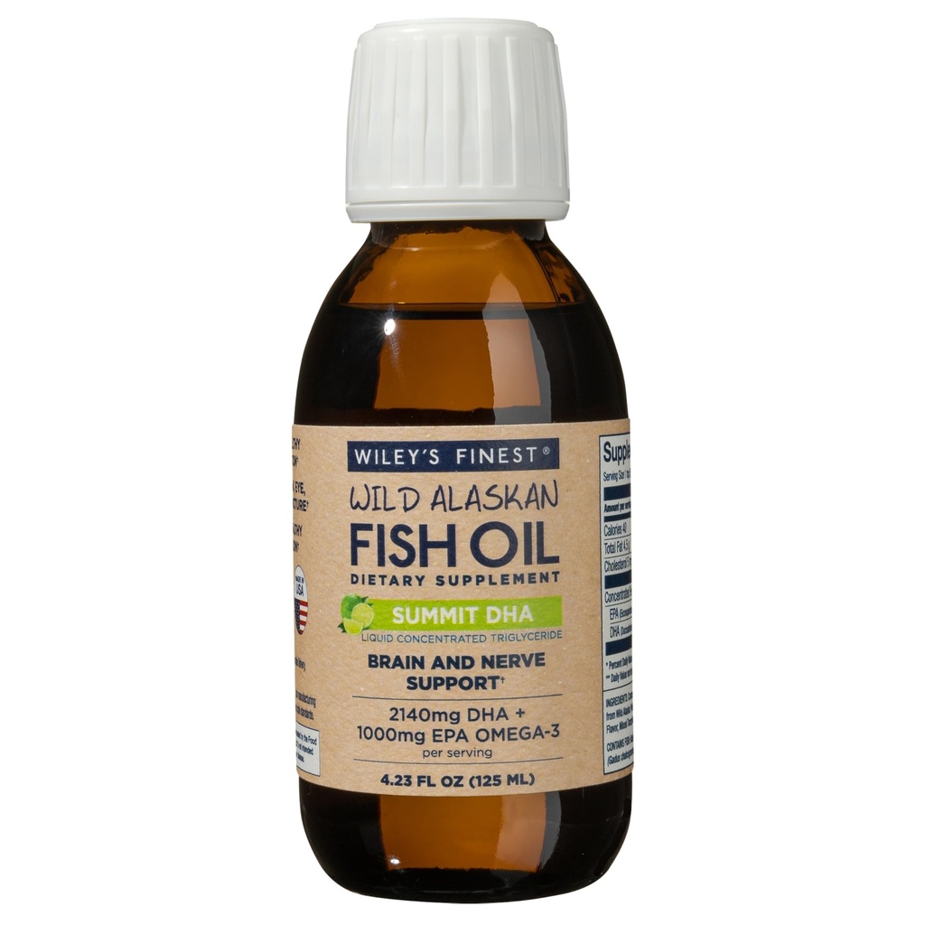 Wiley 's Finest Wild Alaska Fish Oil Summit DHA Liquid - 2140mg dari DHA dan 460mg EPA Omega-3 - Citrus Flavored Liquid Suplemen - 4.23 Oz (25 Oz)