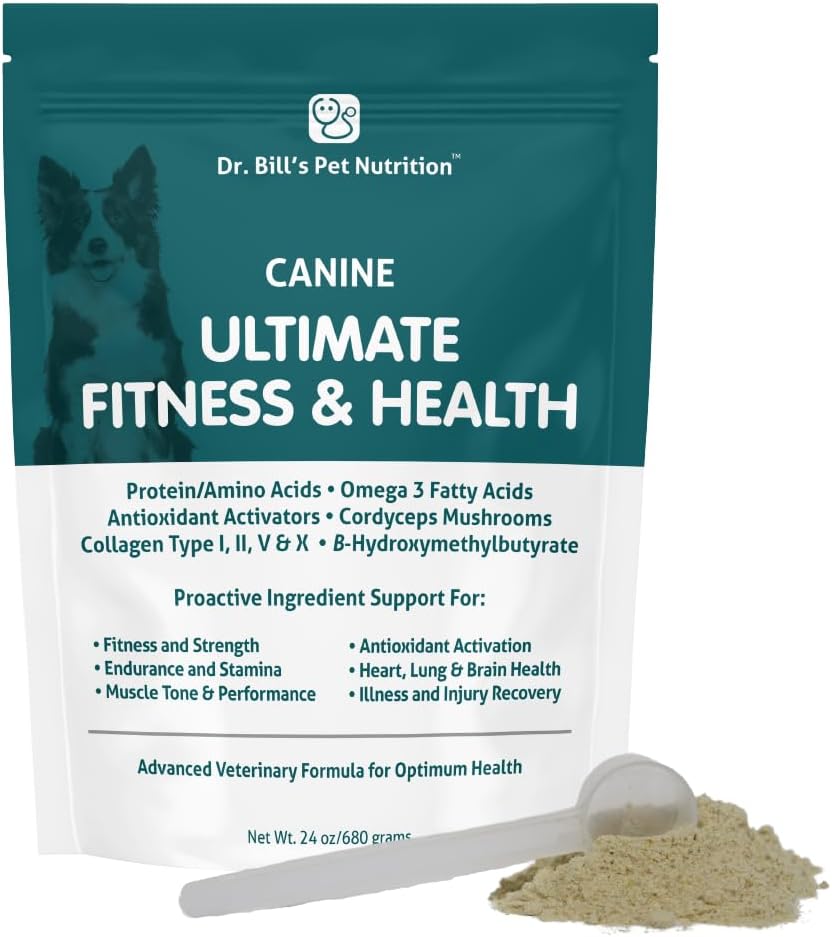 Dr. Bill 's Canine Ultimate Fitness & Health Vitamin for Dogs 124; Multivitamin for Dogs w / Coenzim Q-10, Vitamin E, Vitamin D-3, Biotin Accid, Hialuronic Dog Vitamin dan Suplemen 680g