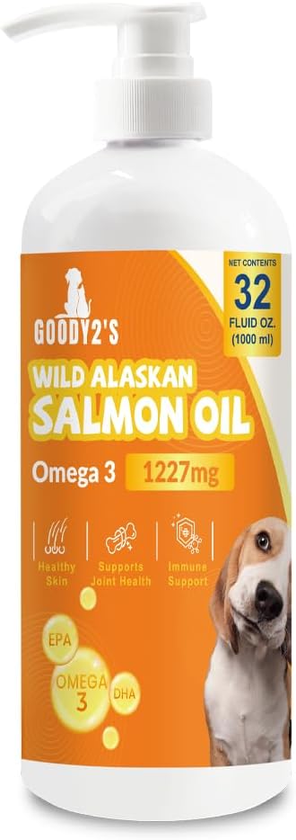 Minyak Salmon Alaska untuk Anjing & Kucing - Omega 3 EPA DHA Minyak Ikan untuk Skin Sehat & Coat, Dukungan Gabungan & Bone, Relief Allergy, Pertahanan Inflamasi & Inflamasi - 32oz All- Natural Liquid Suplemen