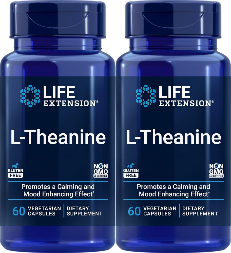 Ekstensi Hidup L- Theanine, 60 Vegetarian Capsules (Paket 2) - Amino Dibuang dari Tea - Gluten- Bebas, Non- GMO