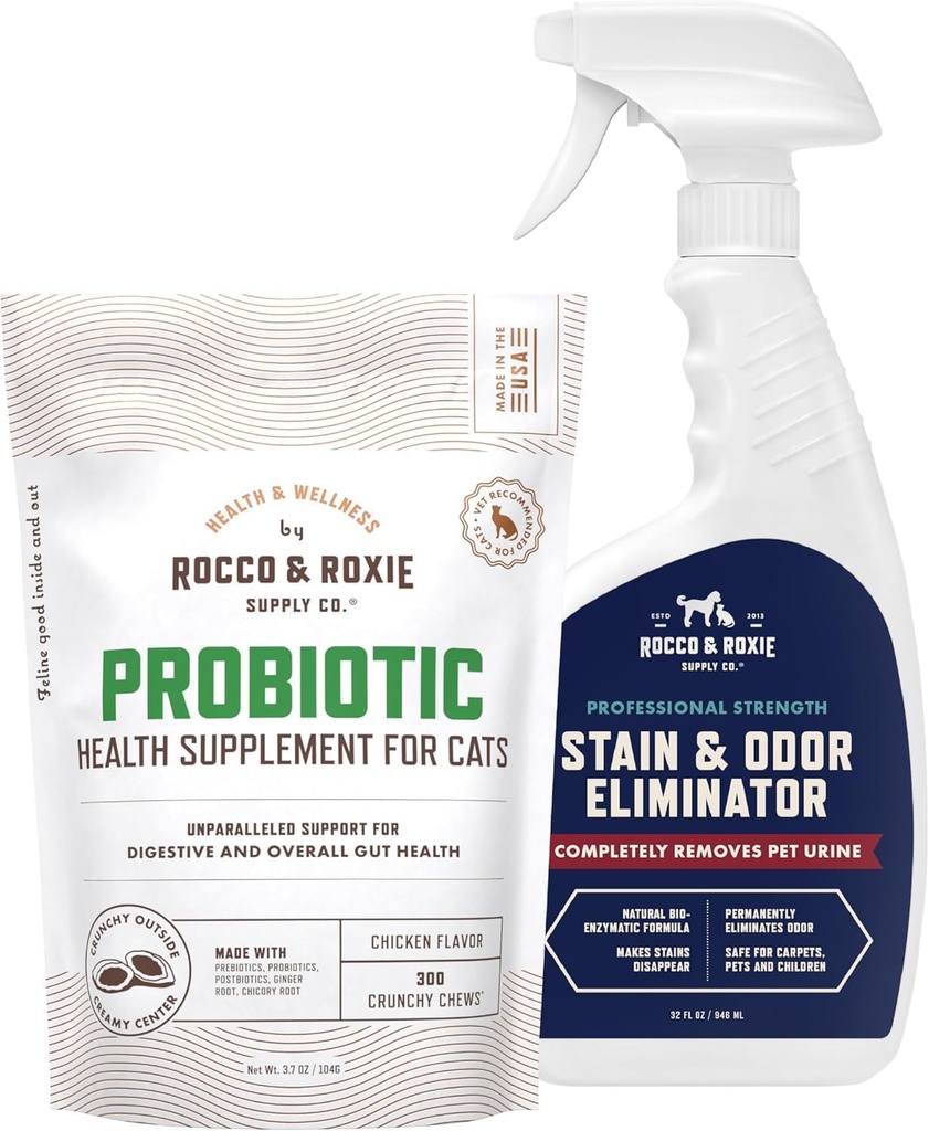 Rocco & Roxie Cat Probiotic Suplemen & Stain & Odor Eliminator Bundle