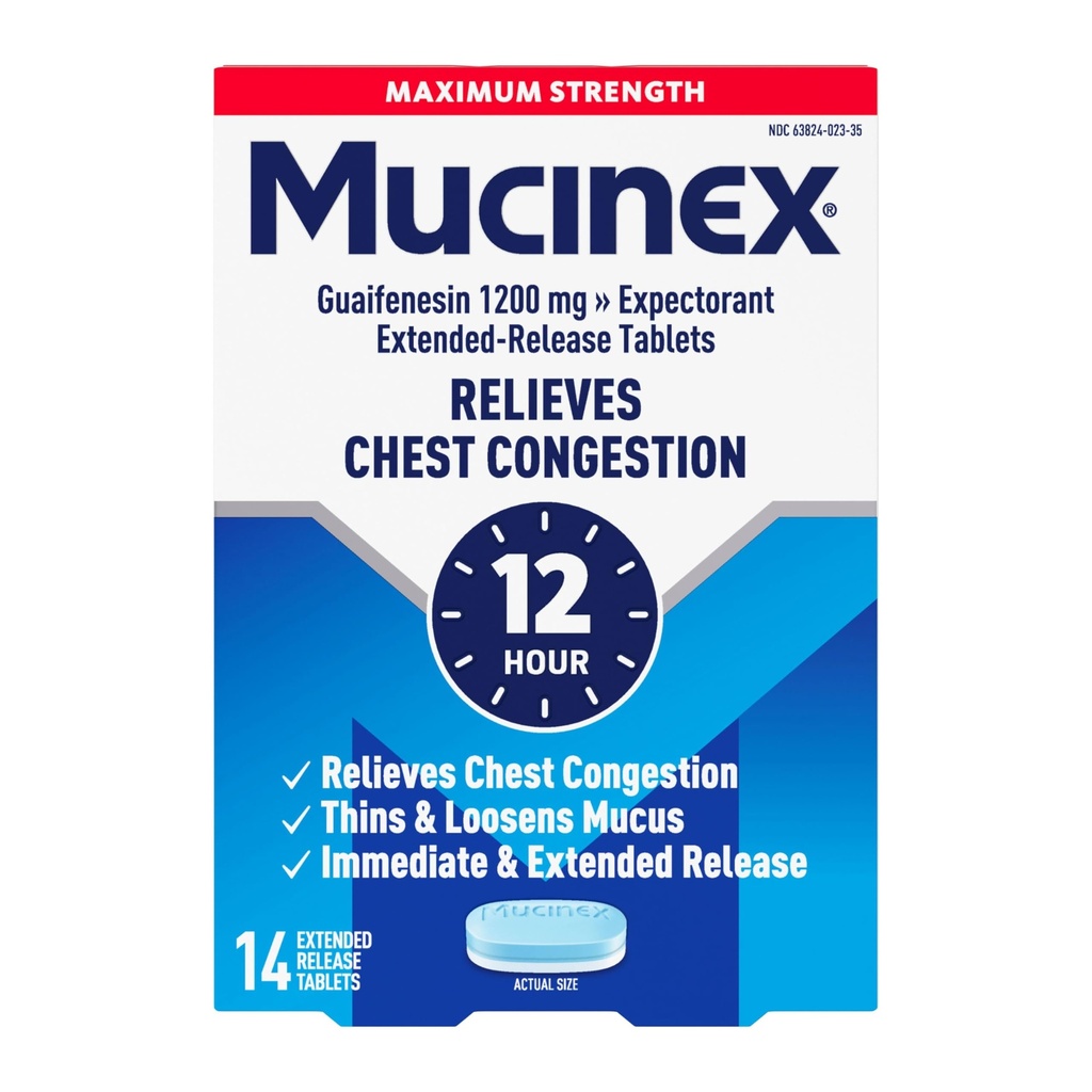 Mucinex Chest Contraffic, Maximum Power 12 Hour Extended Tablet Extended, 14ct, 1200 mg Guaimfenein dengan Extended Relief of Chest Consultion disebabkan oleh ExcessMucus Excess, Thins and longen Mucus
