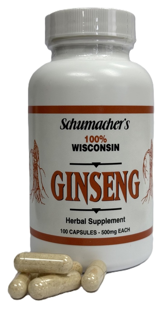 American Ginseng Capsules, 100% Pure Wisconsin Ginseng, 500mg, 100 Kapsul