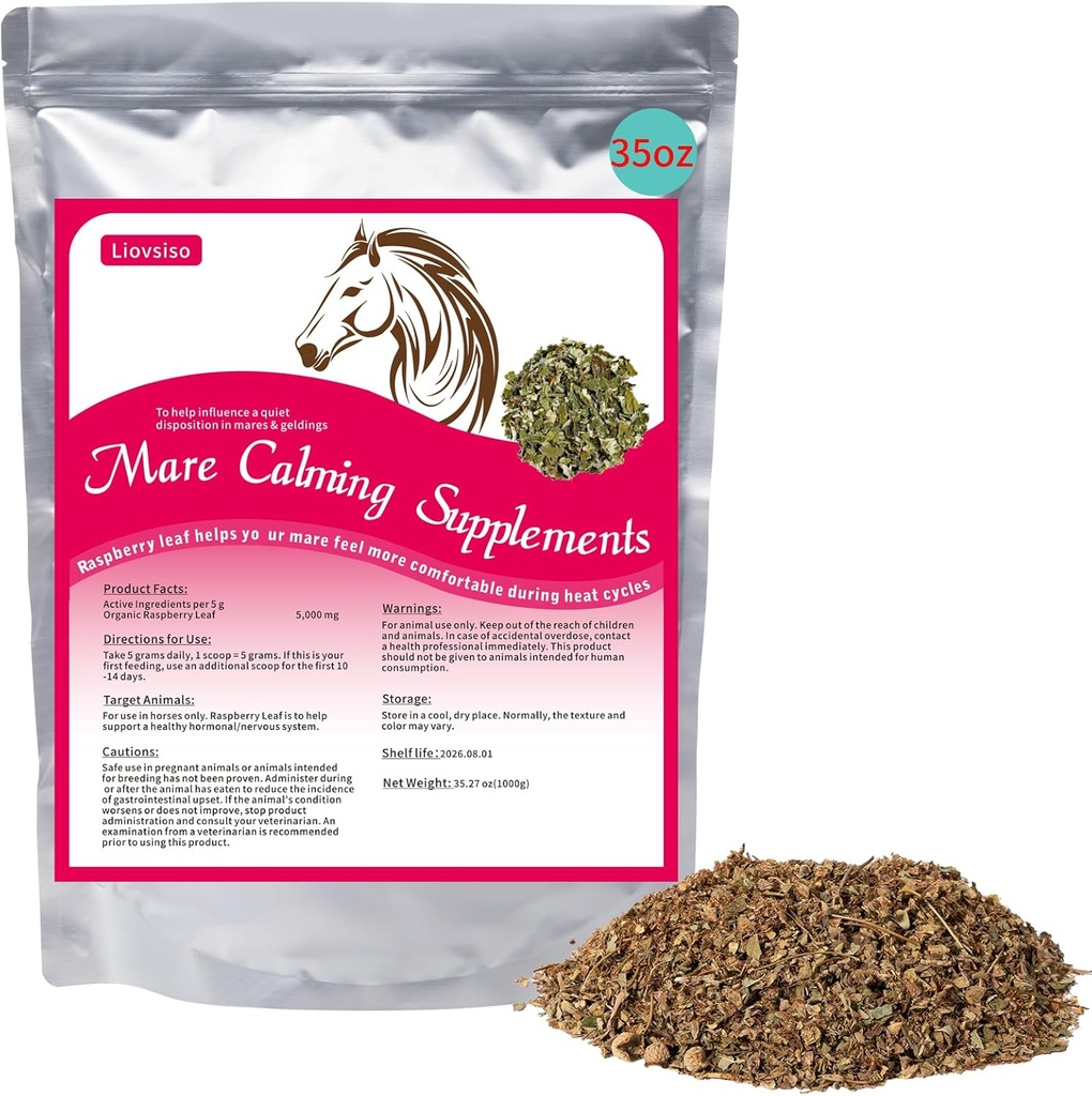 Suplemen Calming Kuda Alam Raspberry Leaf 35 OZ-Relieves Keanehan, Irritability, dan Ketidaknyamanan di Mares Selama Siklus Panas - Juga Magic Cocok untuk Geldings