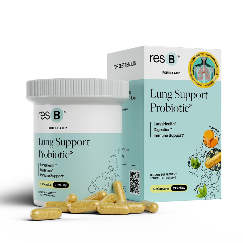 resB Lung Dukung Tambahan Probiotic - Lung Health Suplement for Smokers, Gut Health, Imune & Digetical Dues, Respiratory Care, Holy Basil & Turmeric, Clinical Tristled - 60 Kapsul