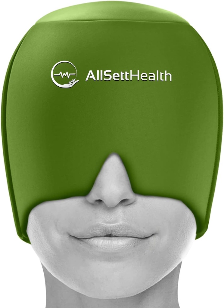 Migraine Relief Cap Ice Head Wrap Headache and Migraine Hat 124; Headache Relief with Hot / Cold Gel Head Ice Pack with Face and Eye Headache Mask Compress - Green