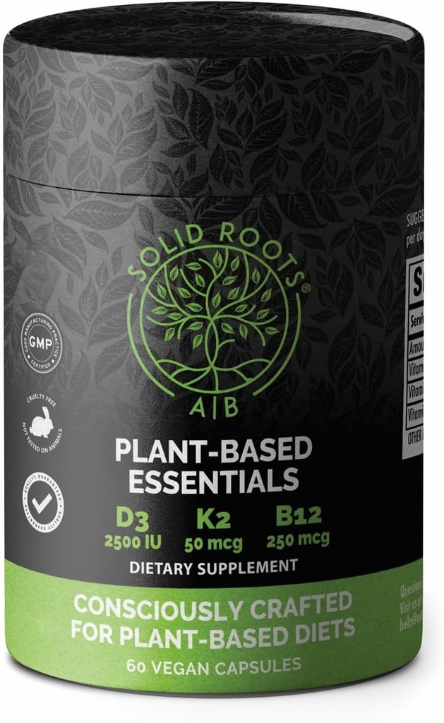 SOLID ROOTS Vegan D3 + K2 + B12 untuk Bones, Heart, Skin, Teeth Plant - Berdasarkan Esensial Multivitamin