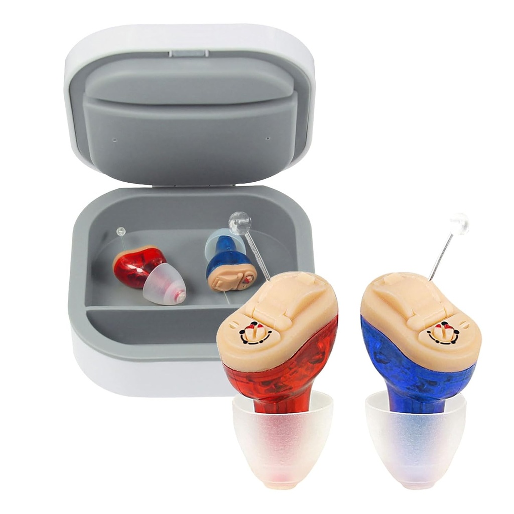 Alat pendengarannya CIC untuk Senior, Near- Invisible Hearing Amplifier Pair, ITC Hearing Aid Nano Technology for Dewats Mild Moderate Hearing Loss, Small Tiny (Pair Merah Biru) ZhondGE (ZDC-901A)