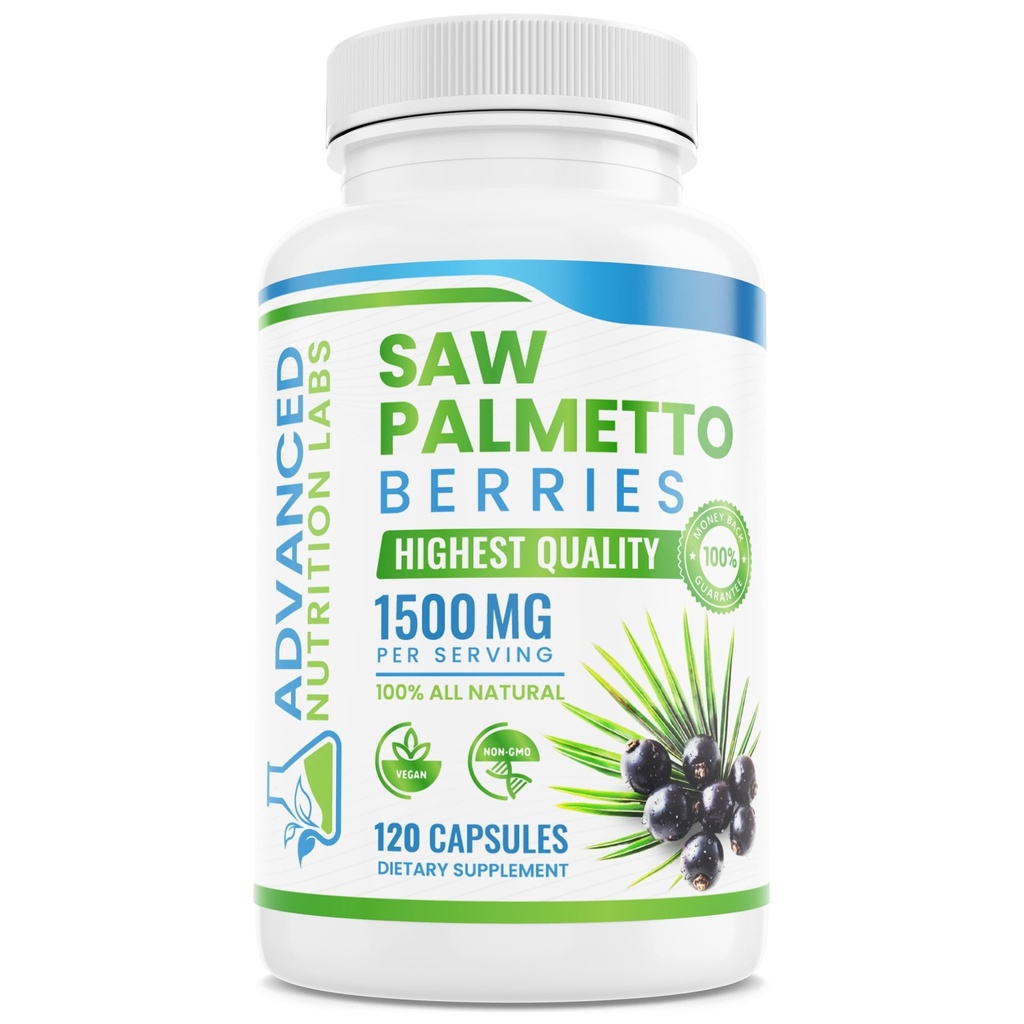 Saw Palmetto Berries & Extract - 1500 mg Saw Palmetto Suplement for Men & Women - DHT Blocker for Hair Growth, Prostate Support & Urinary Health - 120 Vegan Capsules