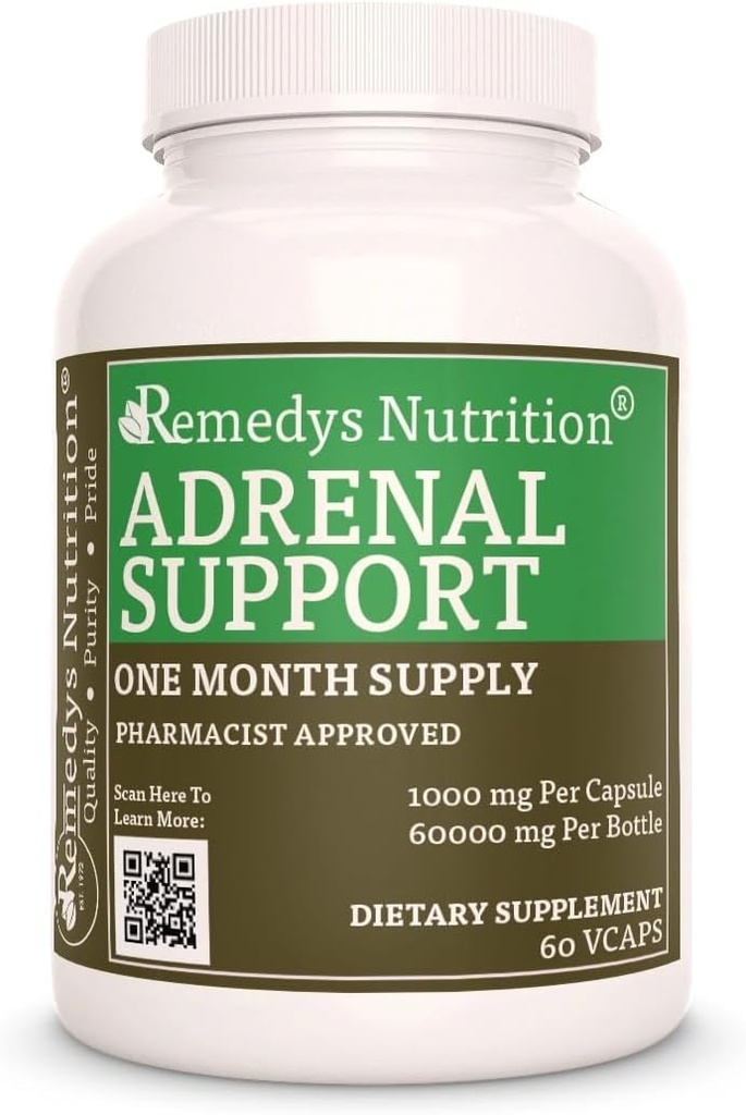Dukungan Adrenal Nutrition Remedy: 124; 1.000 mg, 60 Vegan Kapsul Herbal Dieter Supplemen Dua Bulan