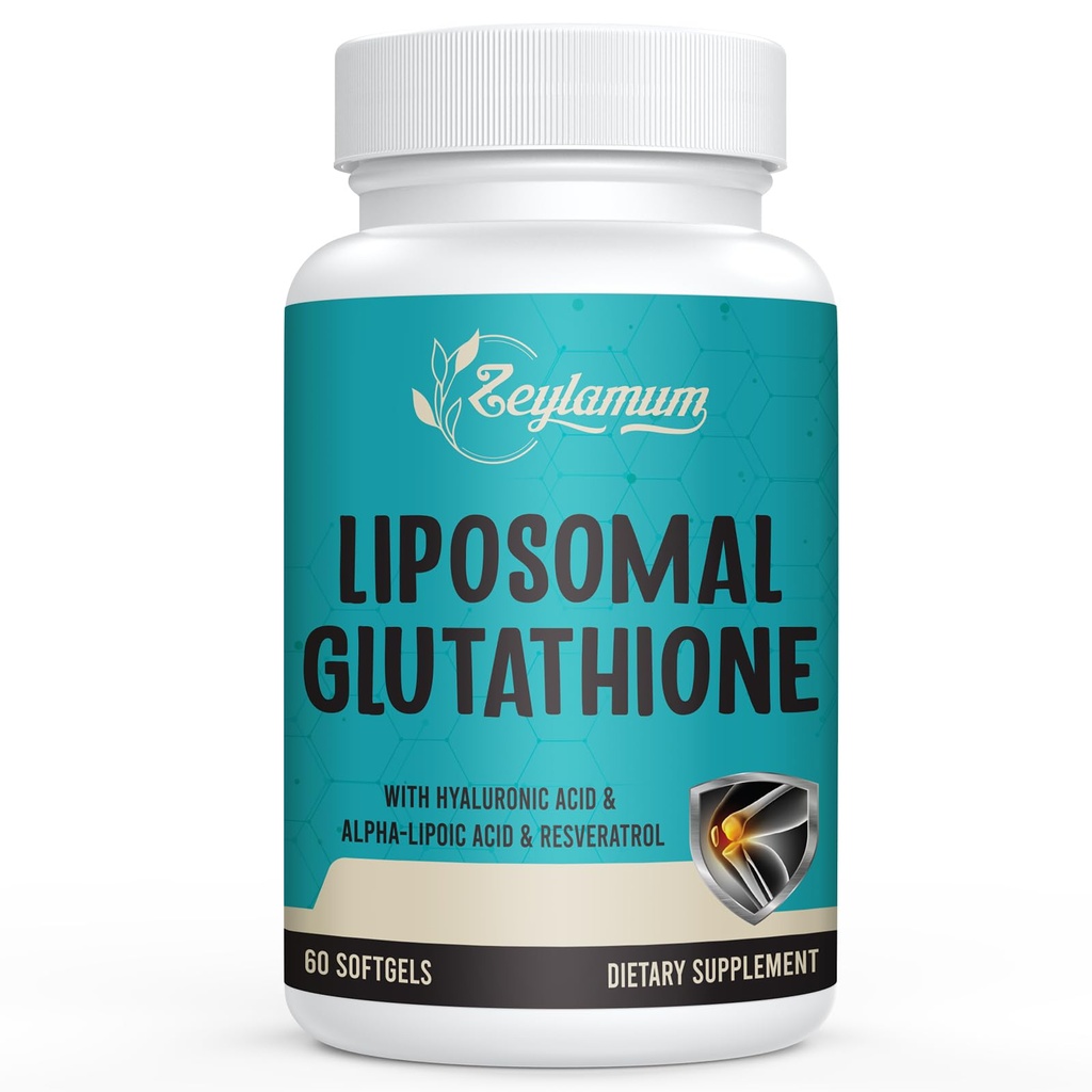 2400 MG Lipomal Glutathione Softgeels, Max Absorpsi, Formasi L- Glutathione Dikurangi (GSH), dengan Acid Hyaluronic, Resveratrol, Master Antioksidants for Detox, Brain, Immune System, 60 Softgeels