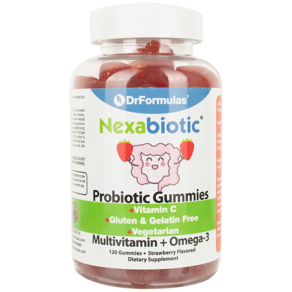 DFormulas Multivitamin Gummies dengan Omega 3 dan Programs untuk Anak-anak dan Dewasa dengan Vitamin C 124; Nexabiotic dengan Vitamin A, C, D3, E, B6, B12, dan Zinc, Biotin, Faxic 124; Halal Vegetarian, 120 Count