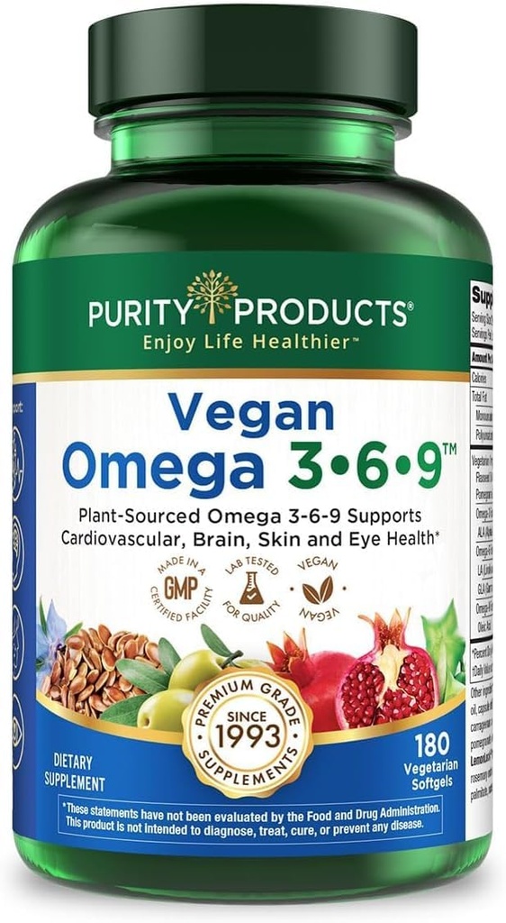 Produksi Kesucian Vegan Omega 3 - 6-9 Formula - "5 in 1" Estious Acid Complex - Secara ilmiah Formulated Formulated Omega 3 6 9 Essult Acids (EFA) - 3 Pasokan Bulan - 180 Softgels