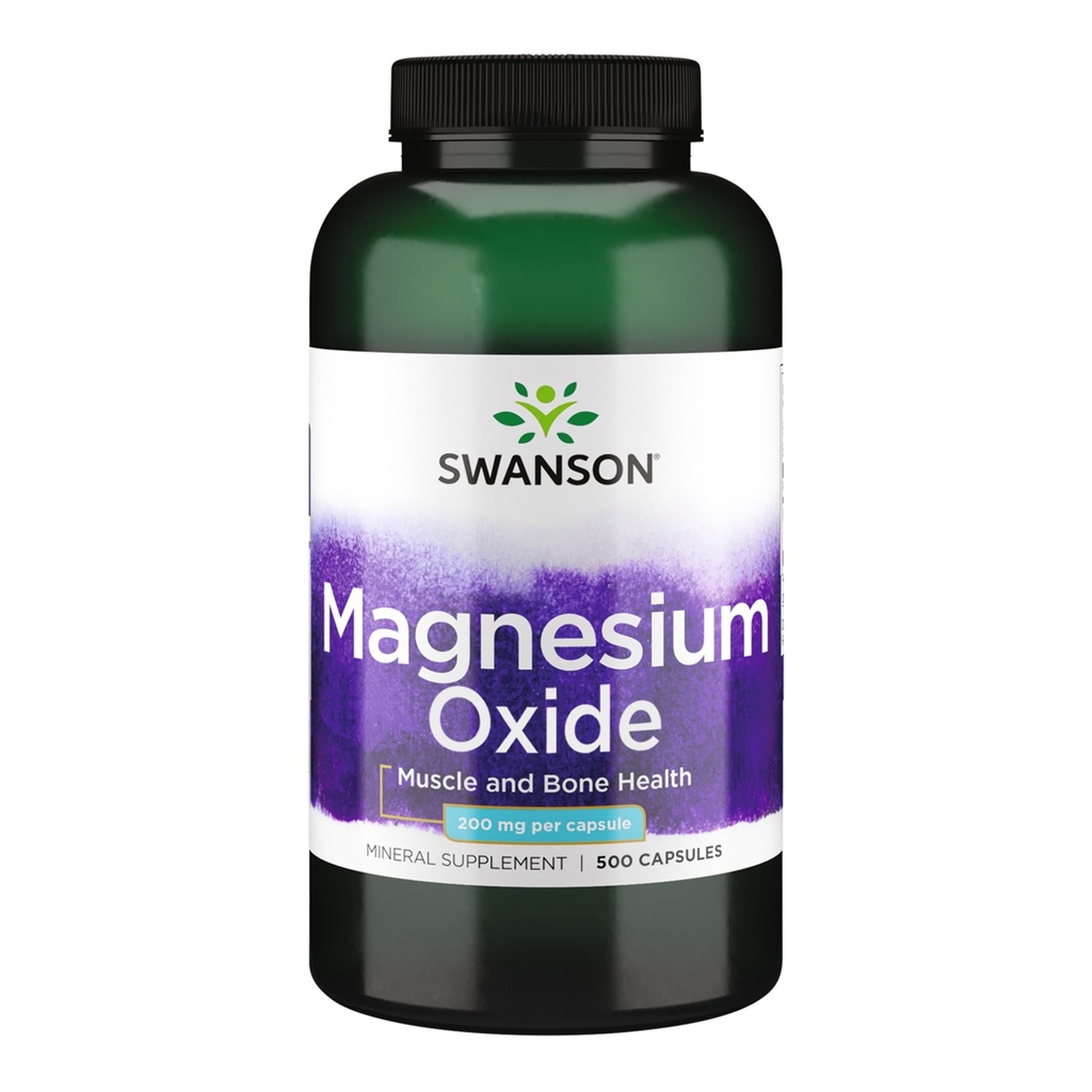 Swanson Magnesium Bone & Muscle Health Support 200 Miligram (2 Caps per 400 mg Serving Magnesium Oxide) 500 Kapsul