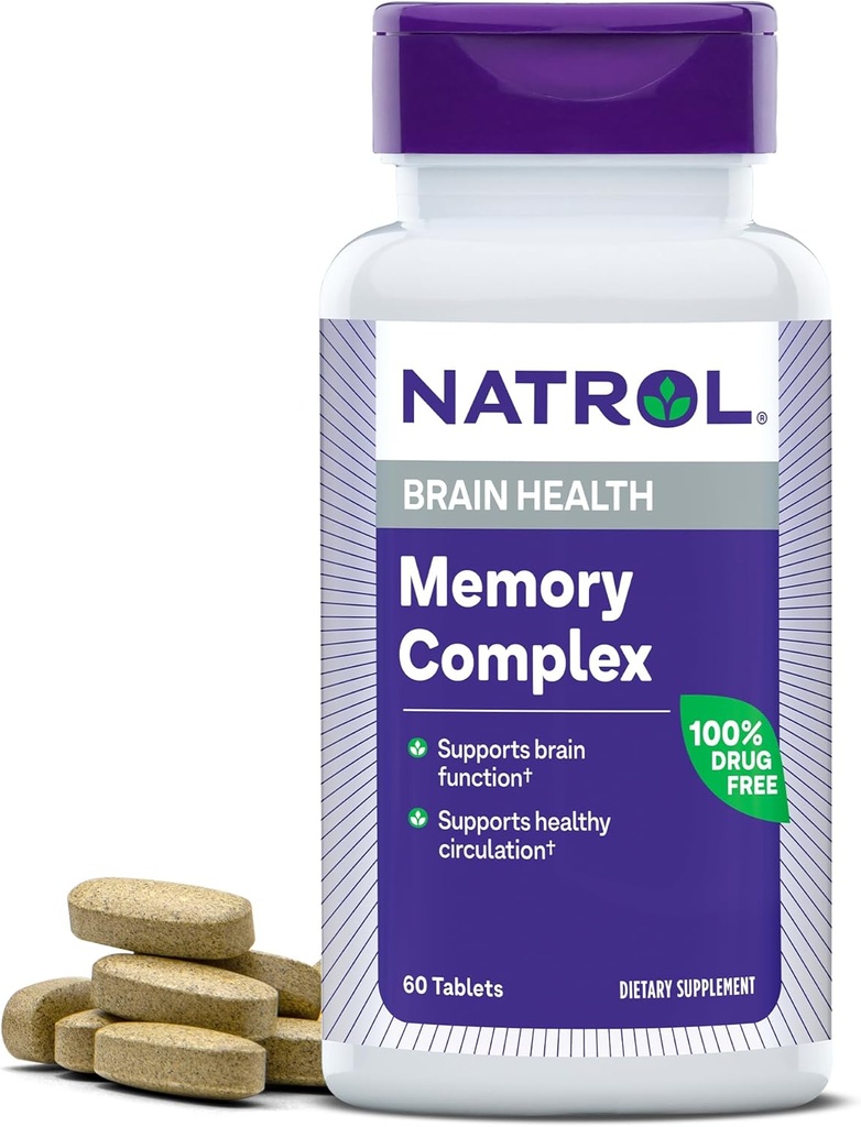 Natrol Memory Complex dengan Ginkgo Biloba 120mg dan B Vitamin, Dietary Suplemen Kesehatan dan Ingatan Diet, 60 Tablet, 30 Hari Suppply