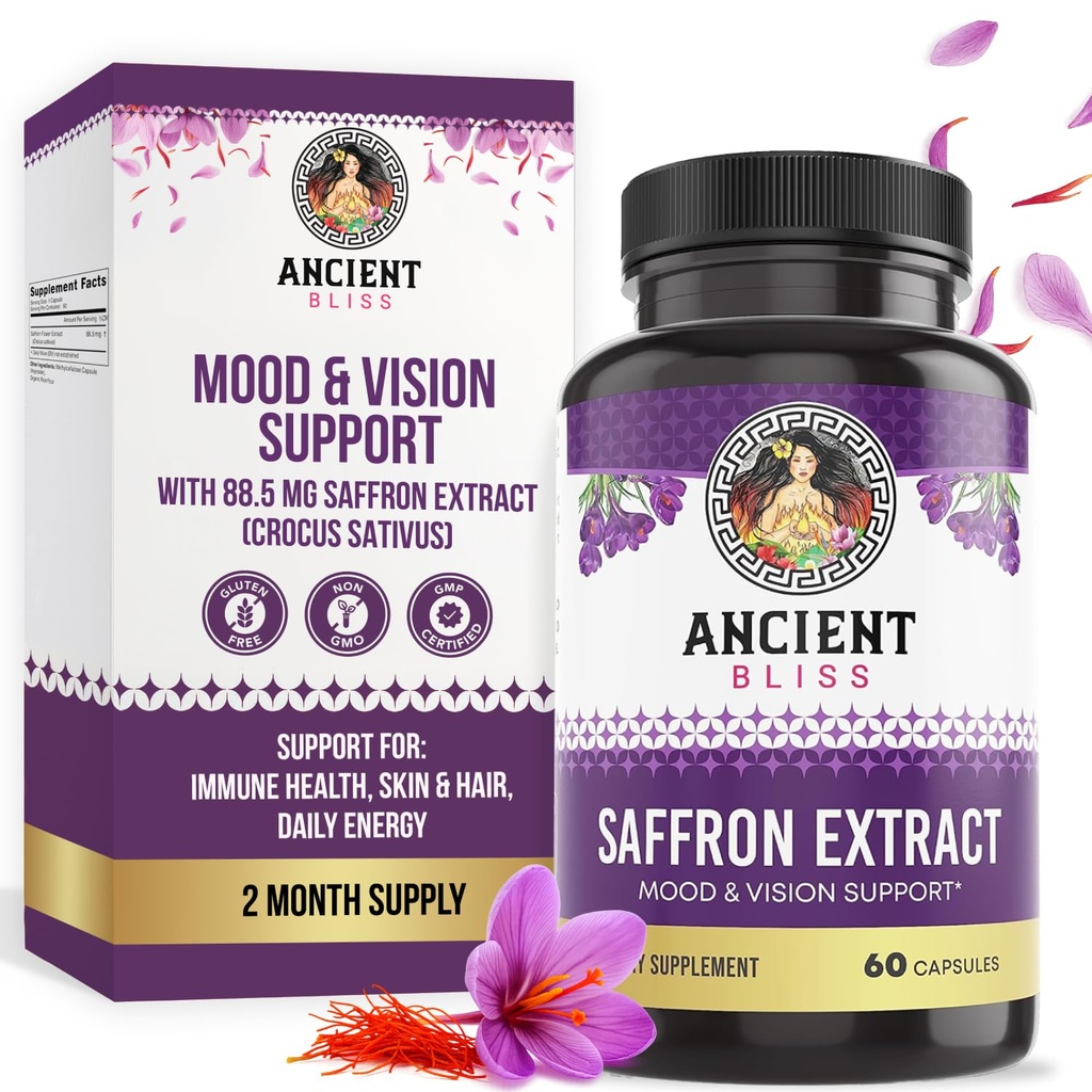 Saffron Bliss Saffron Capsules Mood & Eye Supplement, Saffron Extract Appetite Suppressant Weight for Women (60 Capsules)