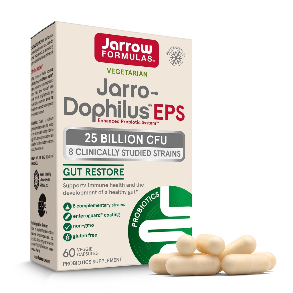 Jarrow Formulas Jarro- Dophilus EPS Higher Potency - 25 Milyar Organisme Per Serving - 60 Vevgie Caps - Probiotic Strain - Intestinal & Immune Kesehatan - 60 Servings