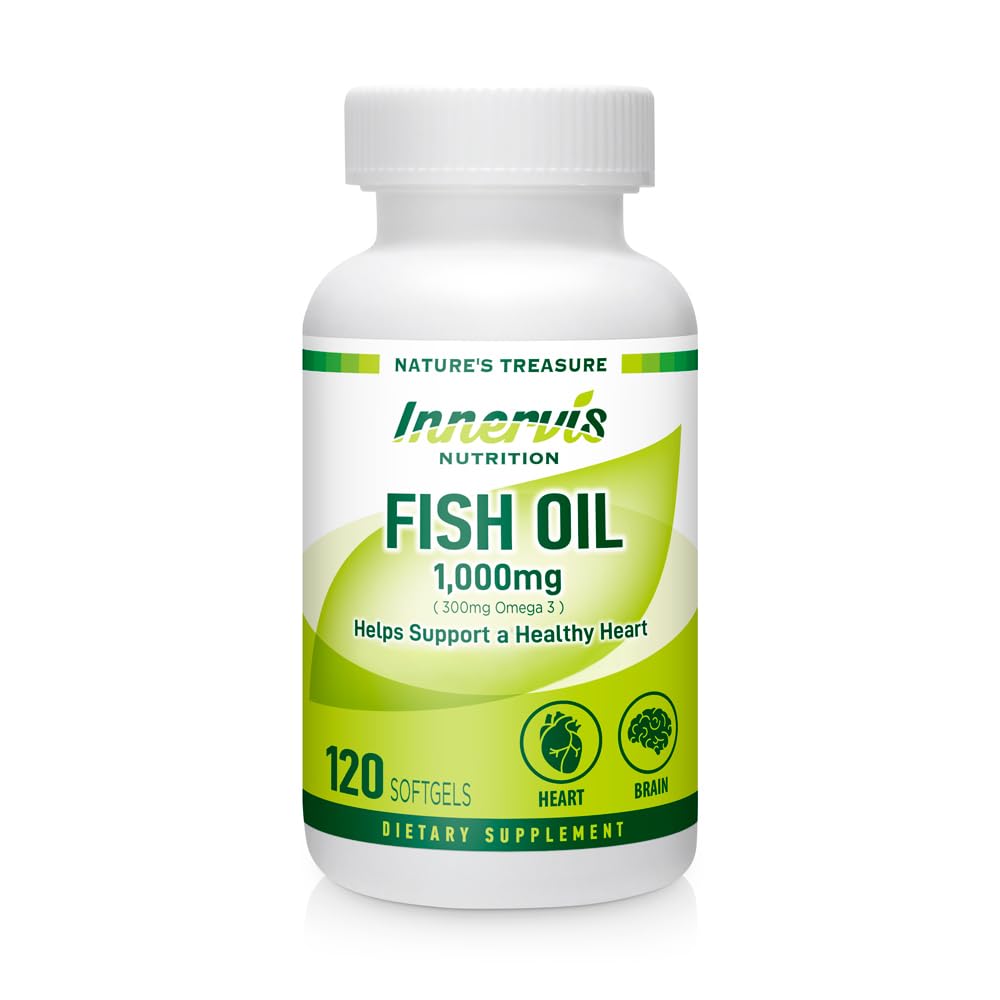 Fish Oil 100mg - Heart, Brain & Eye Dukung dengan Omega- 3 EPA & DHA, 120 Softgels, Non-GMO 124; Innervis Nutrition