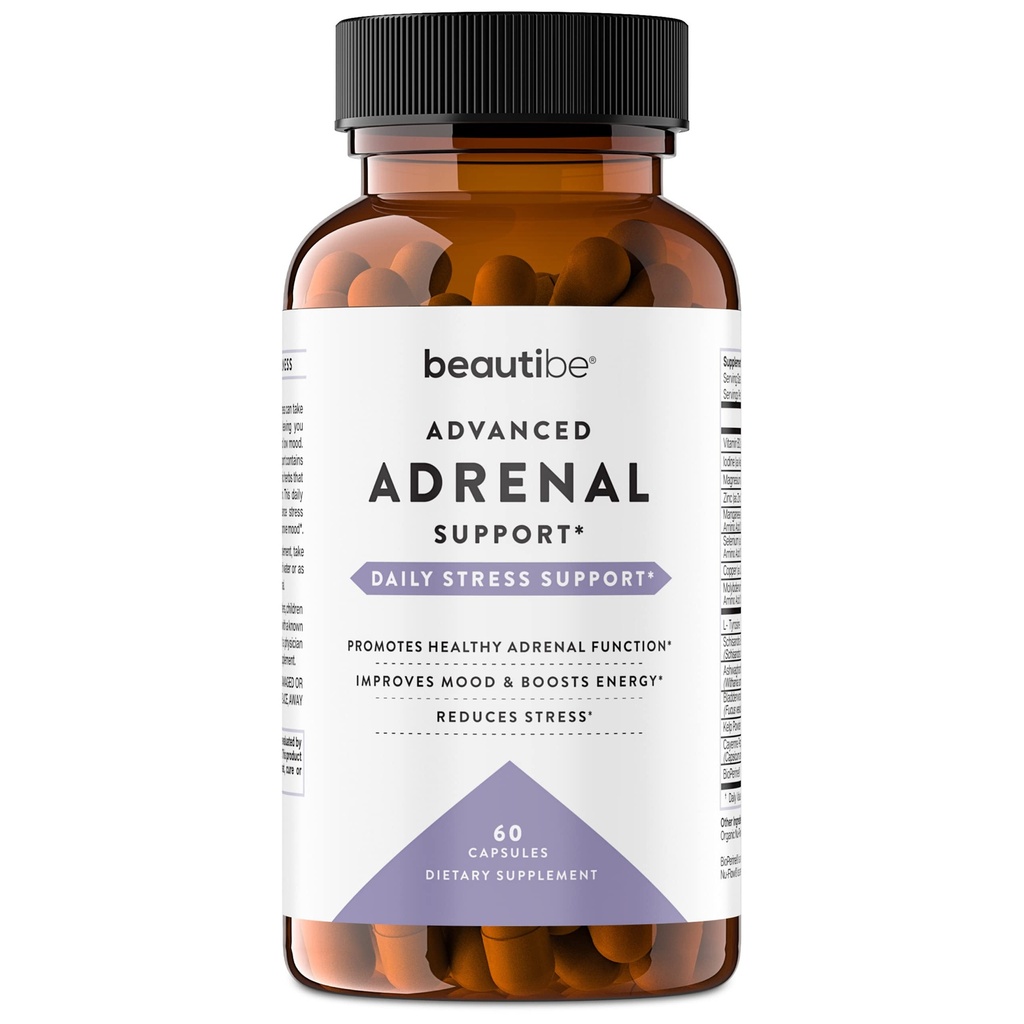 Dukungan Adrenal bagi Perempuan & Pria - Manajer Cortisol - Pendukung Relief Stress Alam - Adrenal Fatigue, Mood Health, dan Suplemen Energi dengan Ashwagandha & L-Tyrosine - 60 Non-GMO Vevsules Capsules
