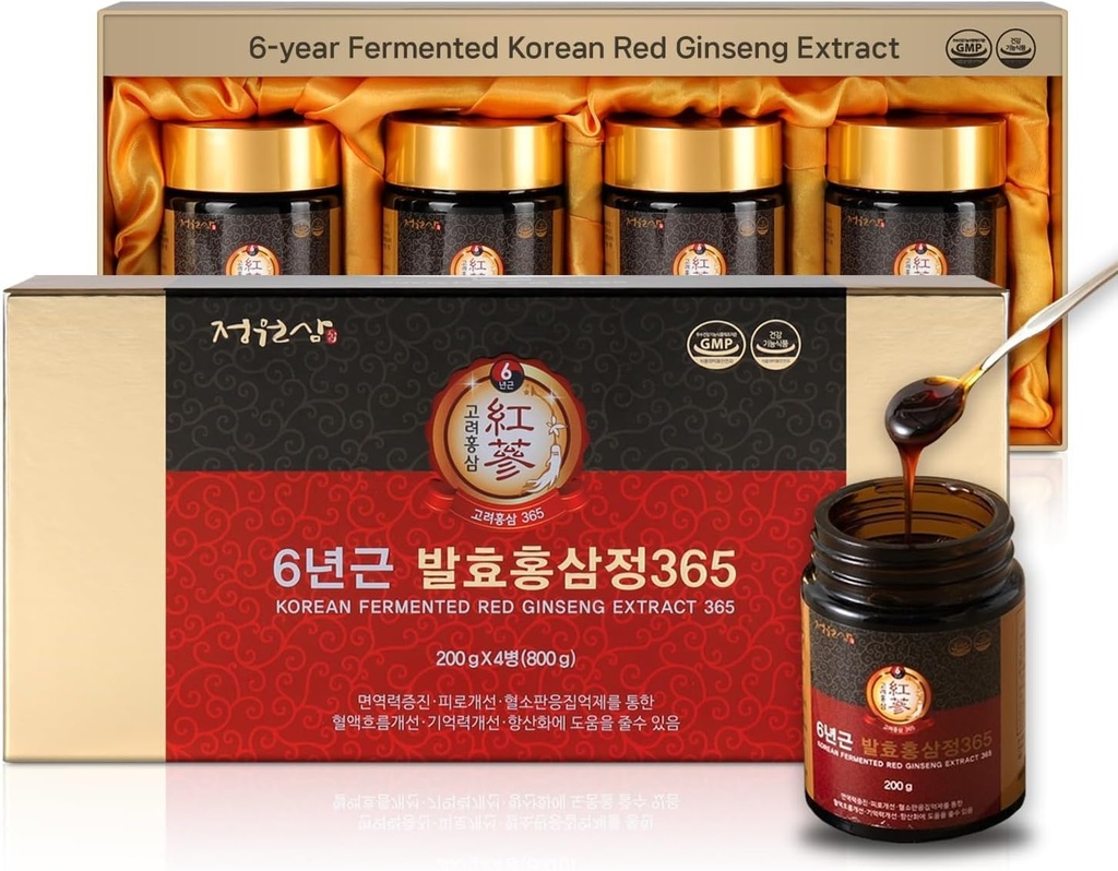 6-Year Ferted Korean Red Ginseng Extract 124; 4X 200g Bottles = 124; 9.6mg Ginsenosides per 15g = 15g Energy, Focus, Fatigue, Imune Support 124; Herbal Suplemen untuk Pria & Women & Women