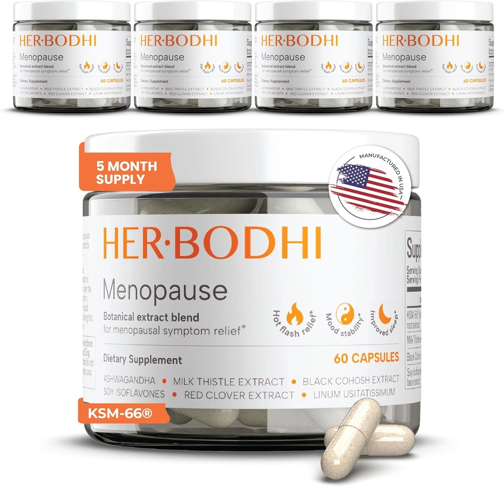 Meno- Menopause Hormonal Saldo for Women, Estrogen Soy Isoflavones Suplemen Menopause untuk Perempuan, Ashwagandha, Black Cohosh Hot Flashes Menopause Relief, Night Sweats Relief 300Caps