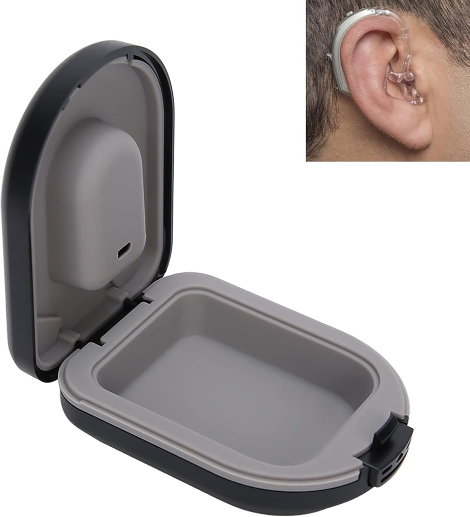 Hearing Aid Case, Hearing Aid Travel Case, Behind the Ear Hearing Aid Accesories, Waterproof Drop Resistance Storage Box, Black (2.6 x 2 x 1)