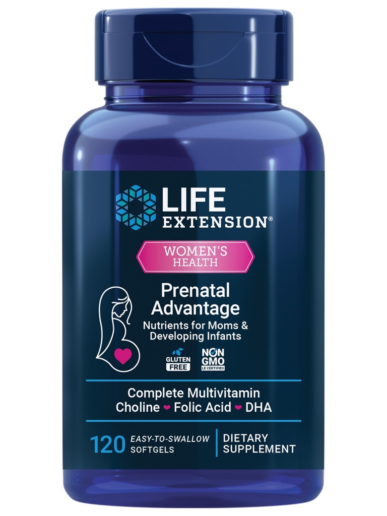 Keuntungan Extension Prenatal, Dukungan Multivitamin, Bayi, Acid Folic, Choline, omega- 3, Vitamin C, D3, B1, B6, B12, zinc, niasin, Gluten Free, Non-GMO, 120 softgels